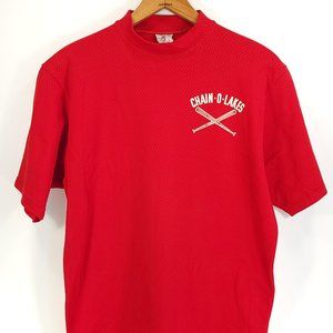 Vtg Chain O Lakes Baseball Southern Comfort Brand T-Shirt Men's M Red Distressed